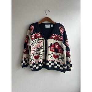 VTG Croft & Barrow Hand Knit Cotton Sweater Home Sweet Home Cottage Core Sz PM